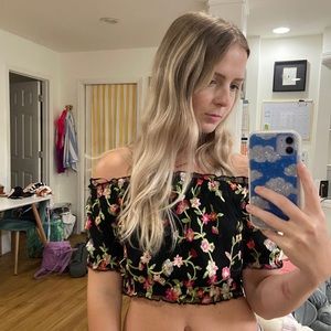 floral embroidered off the shoulder crop too